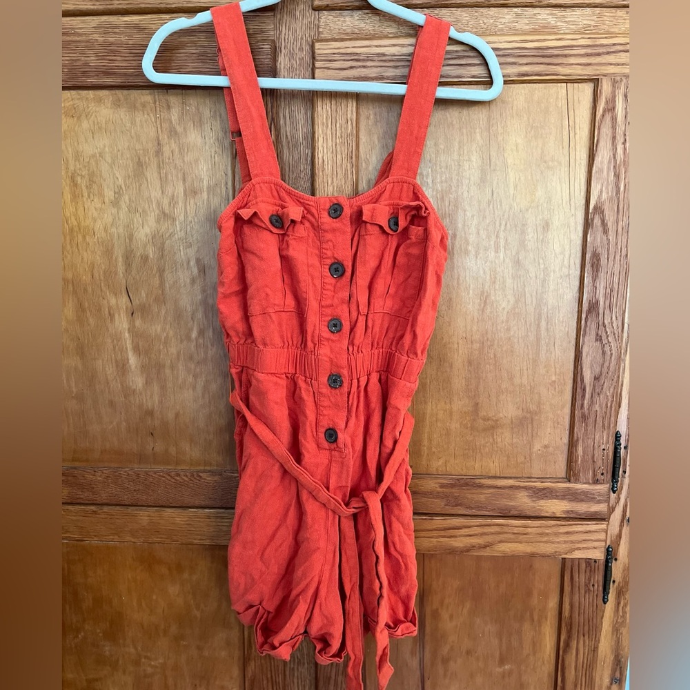 Urban Outfitters Deep Orange Button-Up Romper